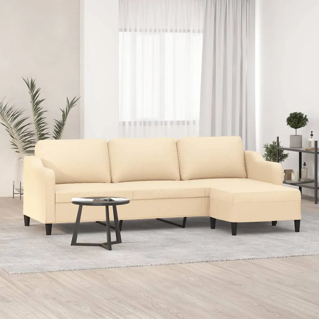 vidaXL Sofá de 3 lugares com apoio de pés 210 cm tecido cor creme