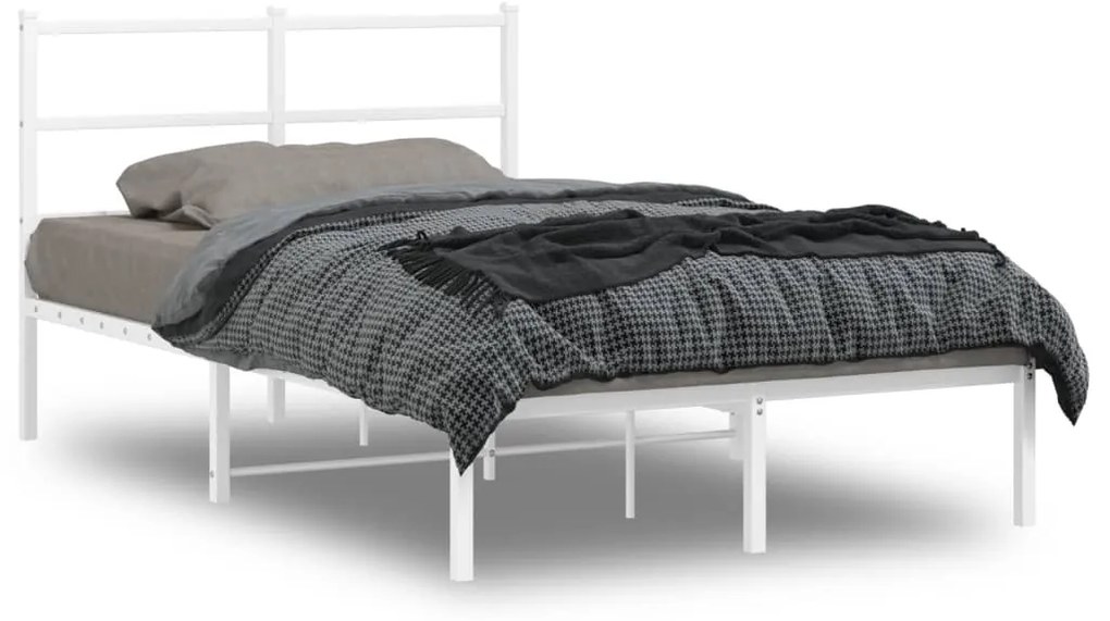 Estrutura de cama com cabeceira 120x190 cm metal branco