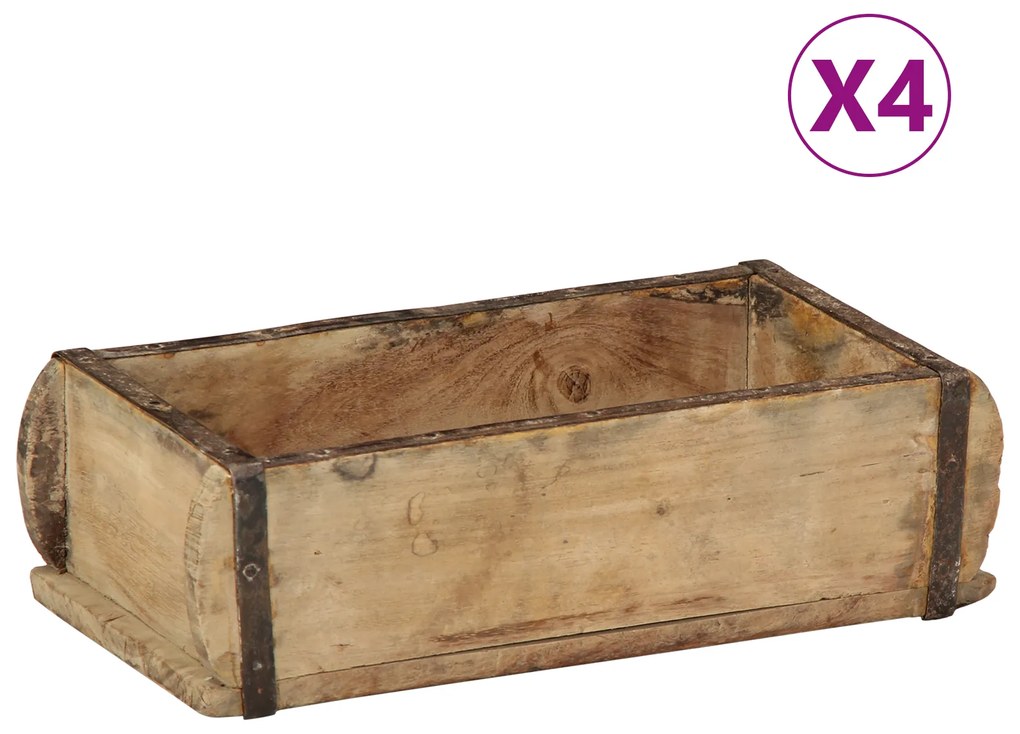 Bandejas vidaXL 4 pcs 30x15x9 cm Madeira Sólida Reciclada