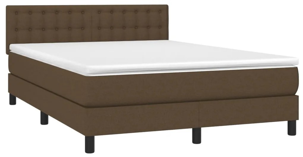 Cama box spring c/ colchão/LED 140x190cm tecido castanho-escuro