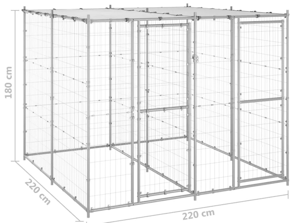 Canil de exterior com telhado 4,84 m² aço galvanizado