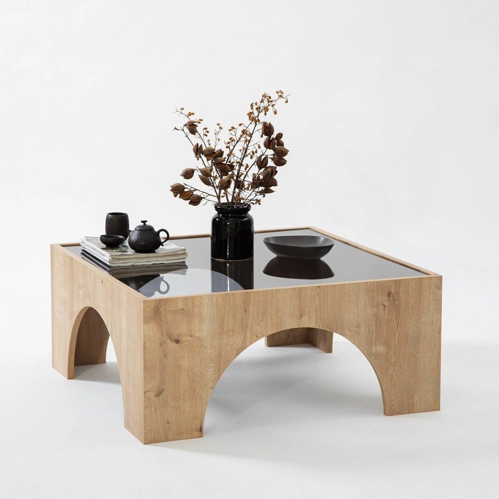 Mesa de Café Seine - Cinza Escuro e Carvalho - 80x35x80 cm