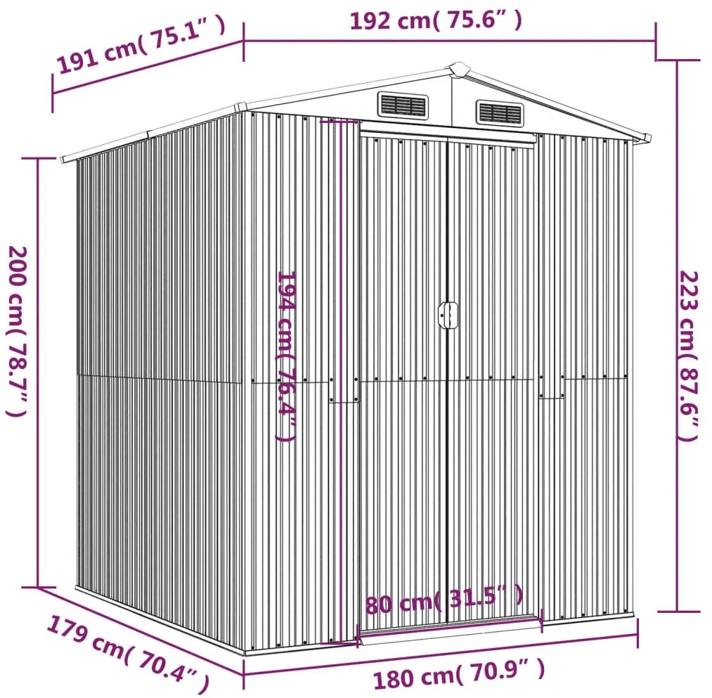 Abrigo de jardim 192x191x223 cm aço galvanizado castanho-escuro