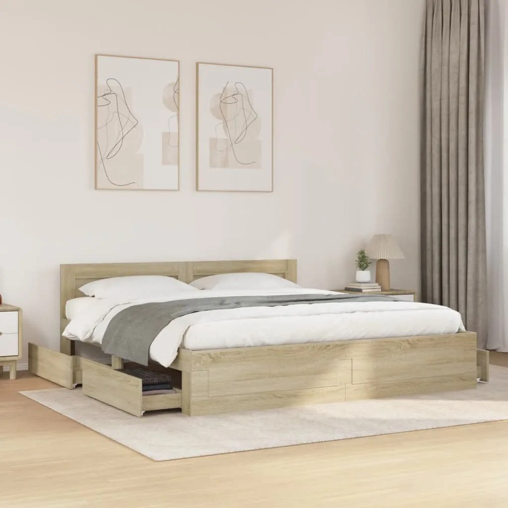 vidaXL Estrutura cama c/ cabeceira derivados madeira carvalho sonoma