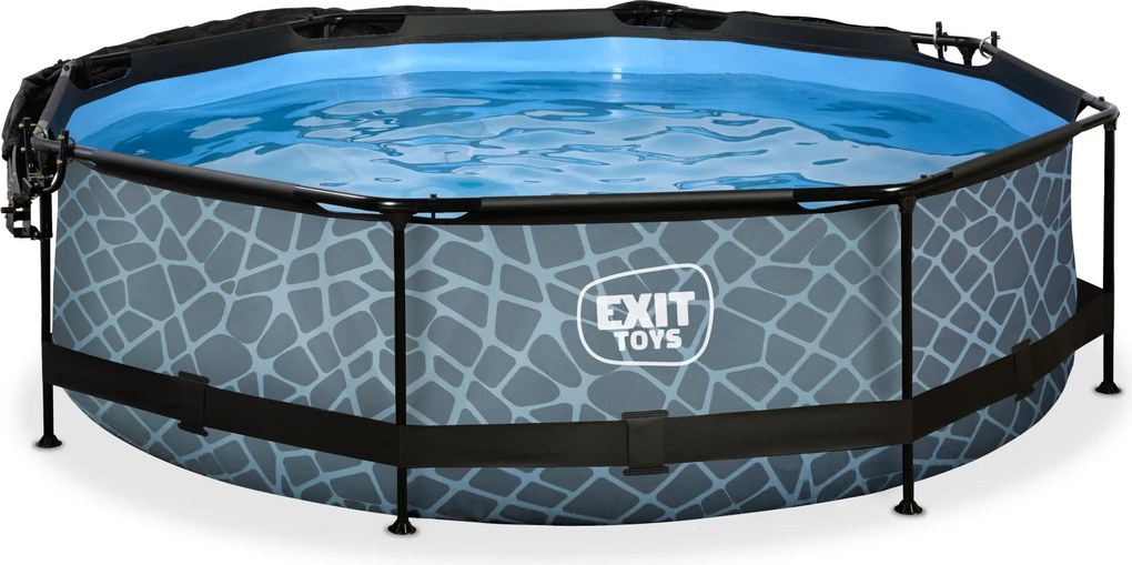 Piscina redonda Stone ø300x76cm com bomba de filtragem e cobertura - Cinzenta