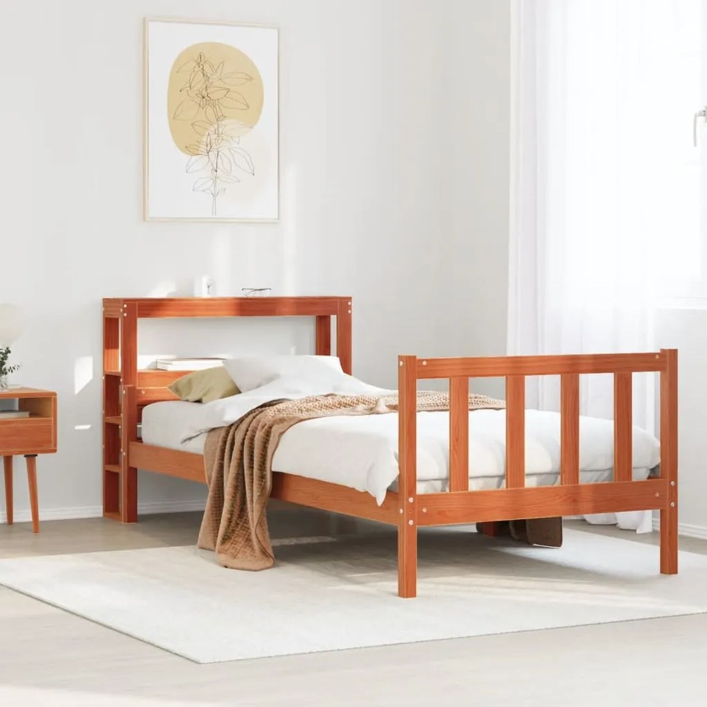 Estrutura cama c/ cabeceira 90x190 cm pinho maciço castanho-mel