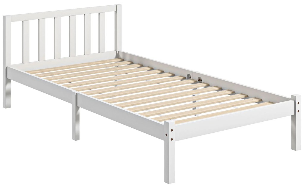 HOMCOM Estrutura de Cama de Madeira Estrado de Cama de Solteiro para Colchão 190x90 cm Carga 120 kg 198x96x70 cm Branco