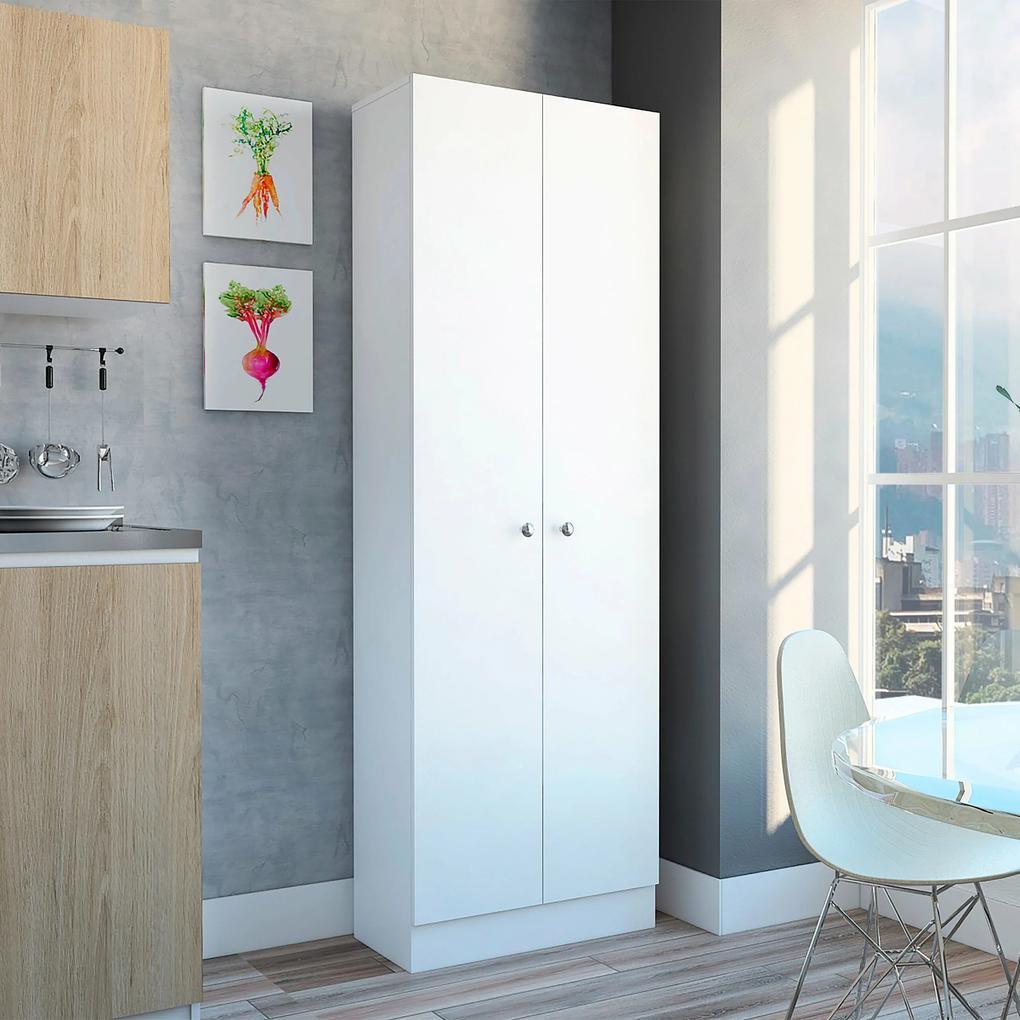 Armário de cozinha alto Z60, com armário de duas portas e prateleiras interiores, 180 cm a x 30cm p x 60cm L, branco