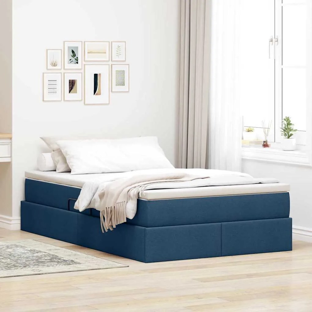 vidaXL Cama com arrumação e colchão Azul 120 x 200 cm Poliéster