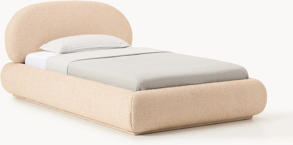 Cama de solteiro estofada em bouclé com arrumação Alba