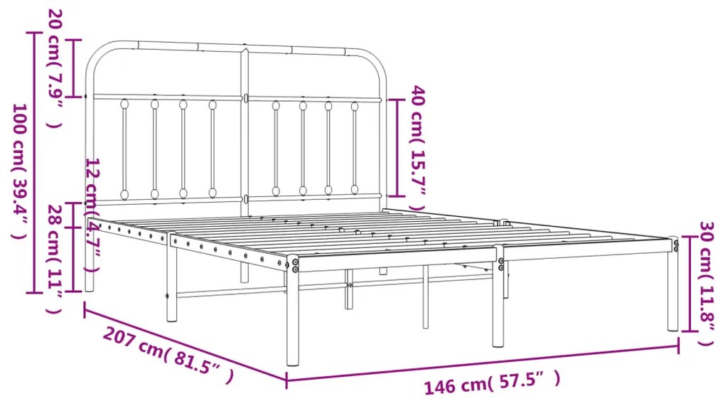 Estrutura de cama com cabeceira 140x200 cm metal branco