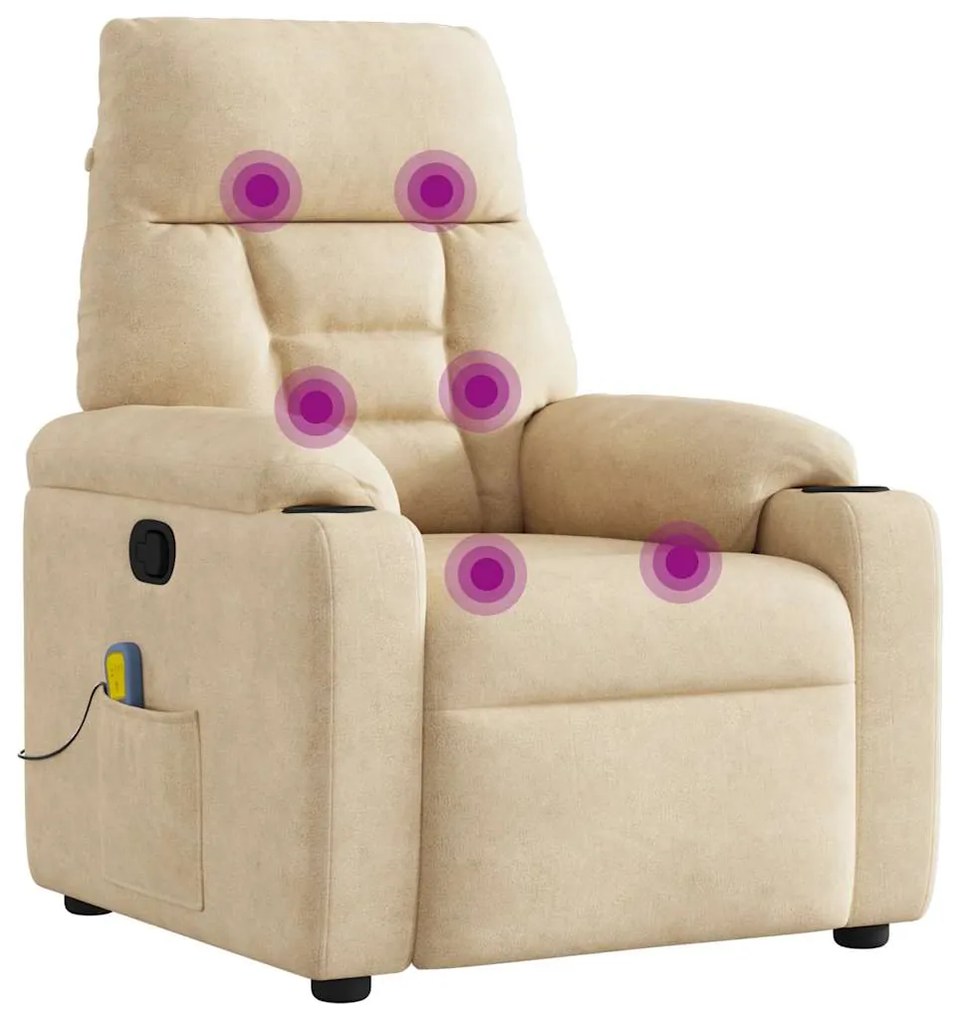 Poltrona de massagens reclinável tecido de microfibra creme