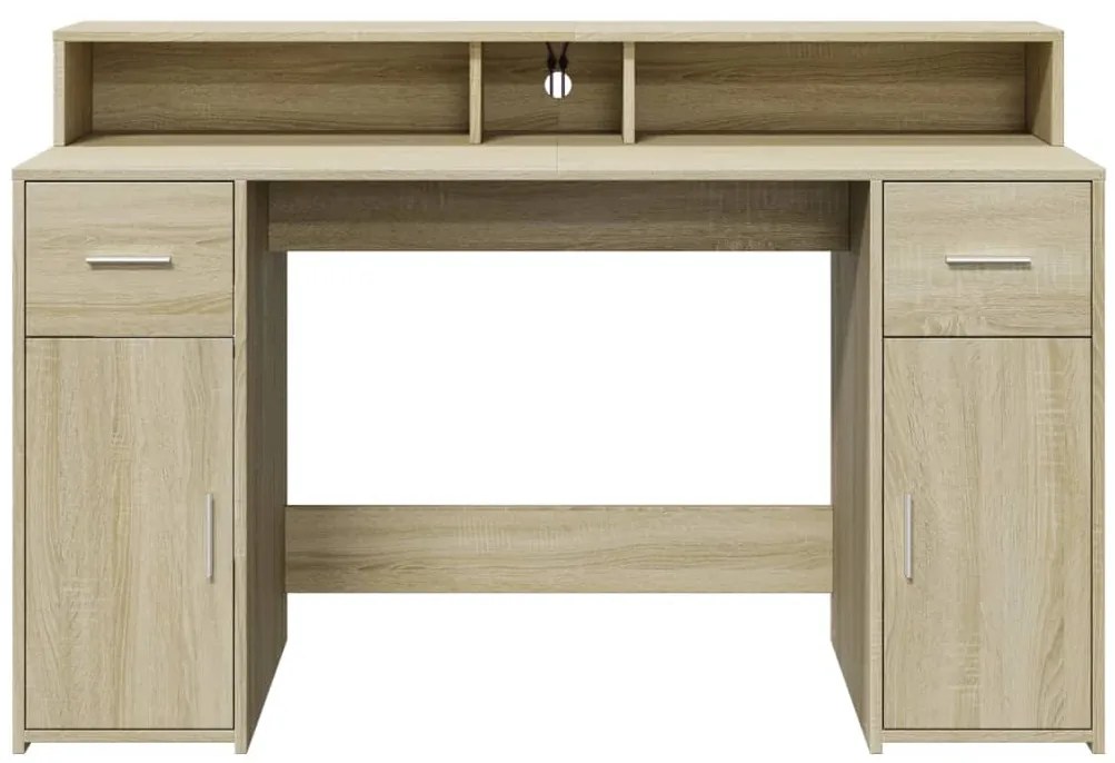Secretária luzes LED 140x55x91cm deriv. madeira carvalho sonoma