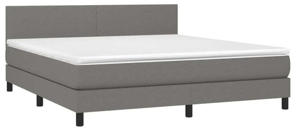 Cama box spring c/ colchão e LED 180x200 cm tecido cinza-escuro