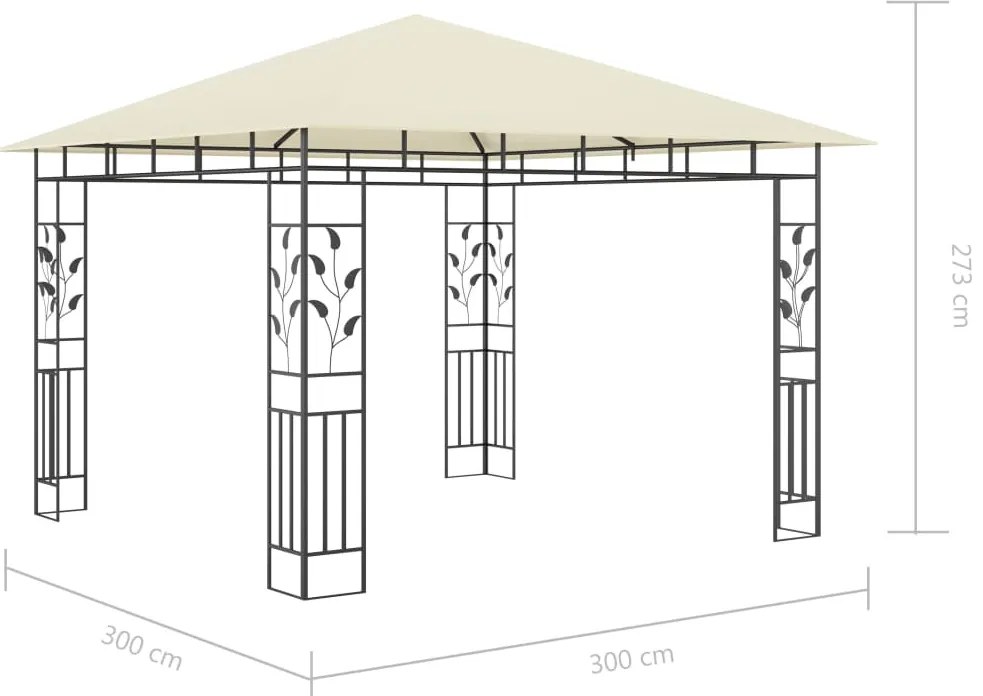 Gazebo c/ mosquiteiro e cordões luzes LED 3x3x2,73m creme