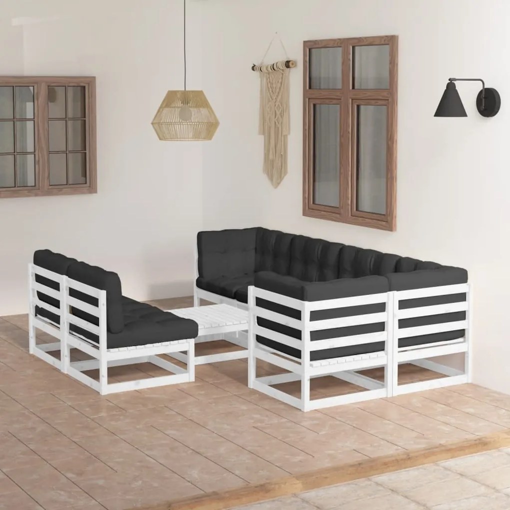 vidaXL 8 pcs conjunto lounge de jardim c/ almofadões pinho maciço