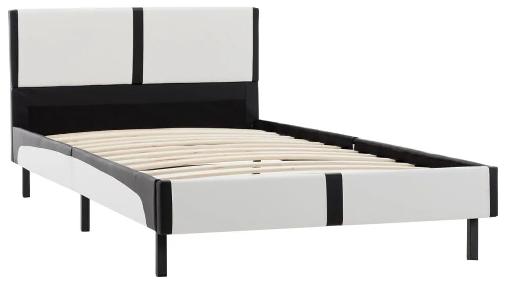 Estrutura de cama 90x200 cm couro artificial preto e branco
