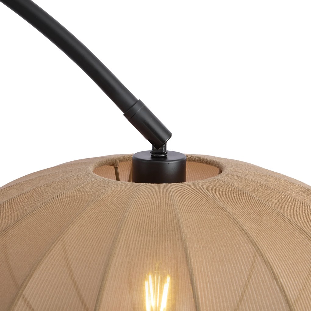 Candeeiro de Arco Japandi Preto com Abajur Castanho - Bida