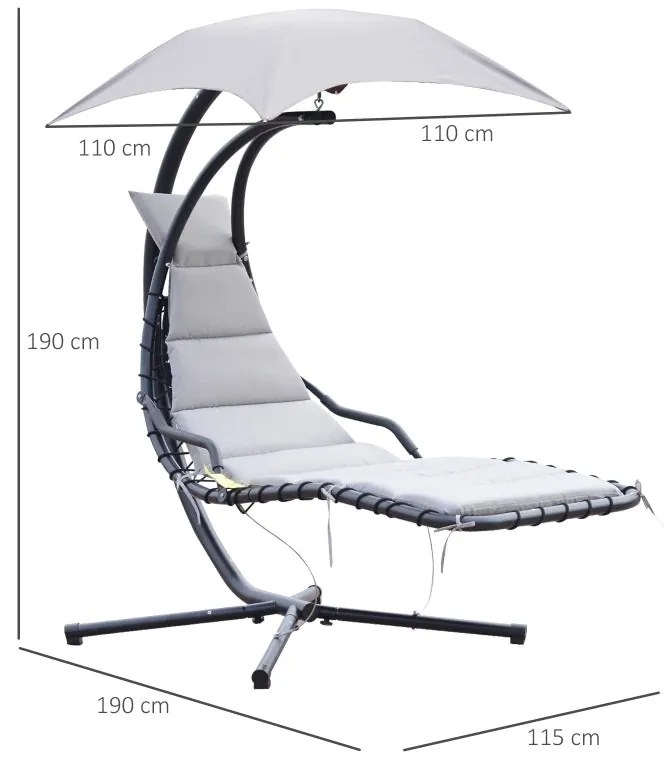 Espreguiçadeira Suspensa com Guarda Sol - Cinzento - Design Moderno