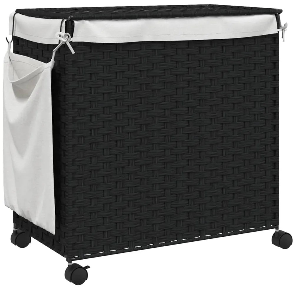 Cesto para roupa suja com rodas 60x35x60,5 cm vime preto