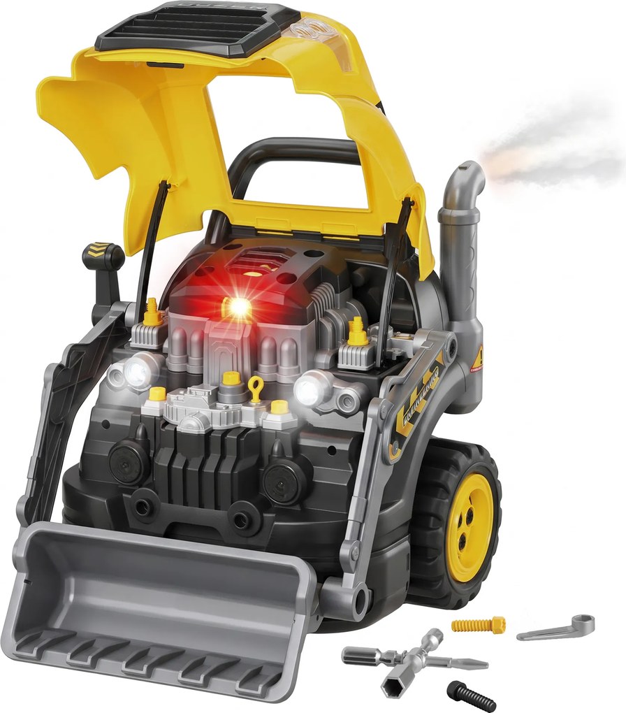 AIYAPLAY Brinquedo de Motor de Escavadora para Crianças com Vapor, Luzes e Sons, Set de Reparação Mecânico, 3-6 Anos, Amarelo | Aosom Portugal