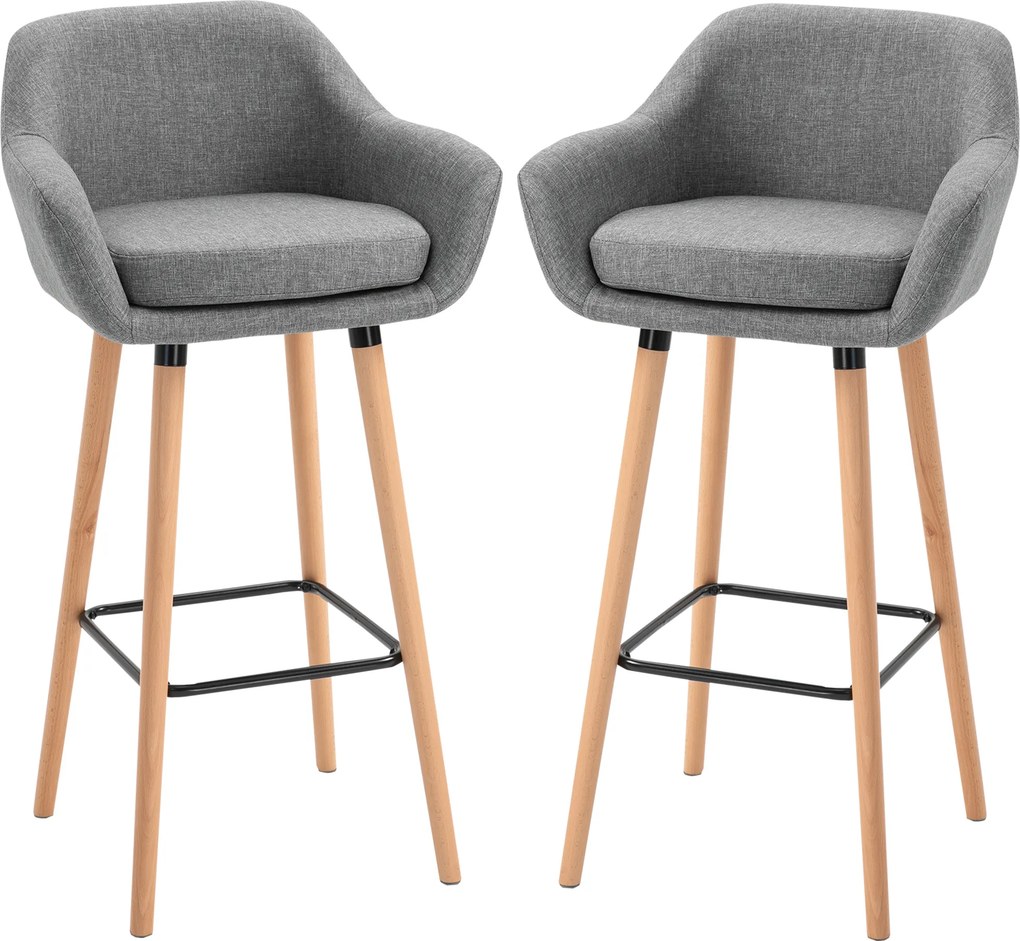 Bancos de bar de design escandinavo (MESA NÃO INCLUIDA)- Conjunto de 2 bancos de bar de grande conforto com apoio para os pés e braços - Madeira maciç