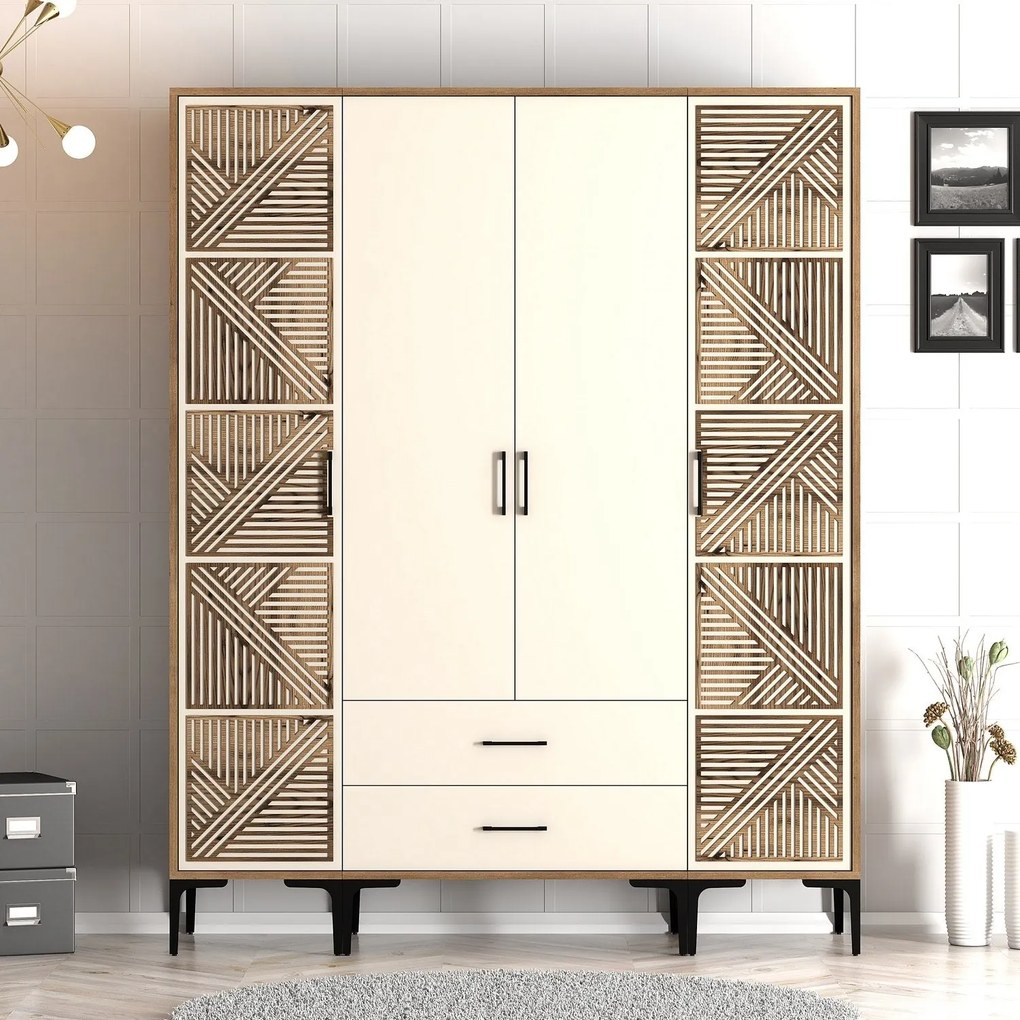 Roupeiro Kumsal PTP – Nogueira e Creme – 160 x 47,5 x 201,4 cm