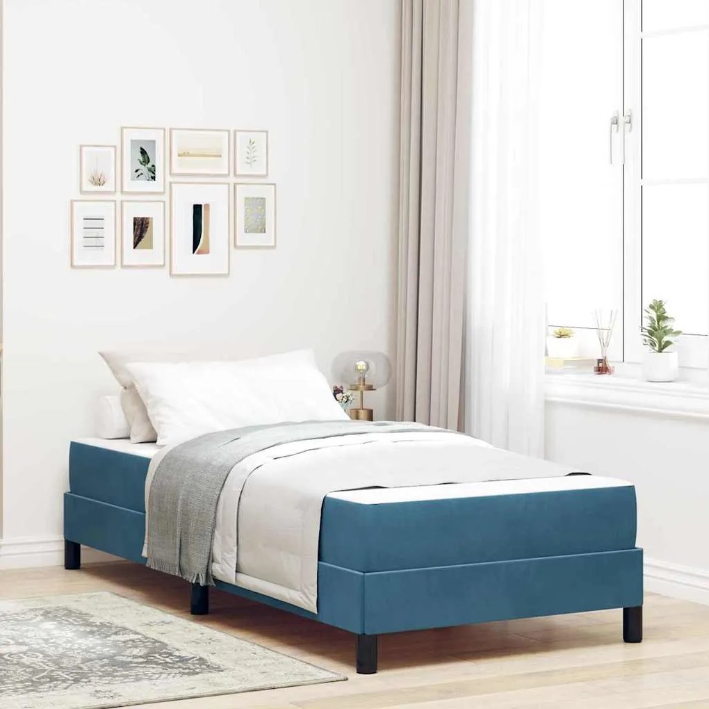vidaXL Cama Box com colchão Azul Escuro 100 x 220 cm tecido
