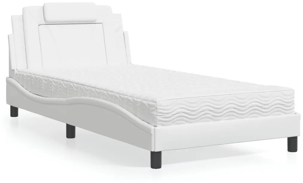 Cama com colchão 100x200 cm couro artificial branco