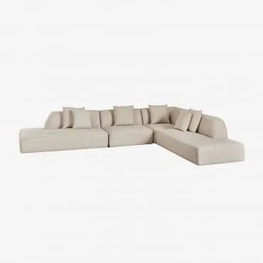 Sofá Modular De Canto Em L De 4 Peças Com Duplo Divã Estofado Cardea Bouclé Bege Creme - Sklum