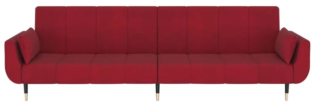 Sofá-cama 2 lugares com duas almofadas veludo vermelho tinto