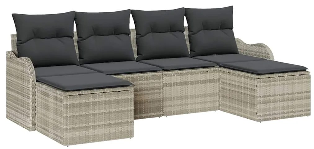 Conjunto de Sofás de Jardim com 6 peças e almofadas cinza claro em rat