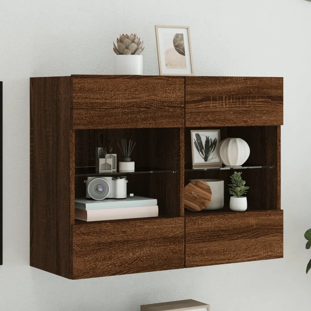 vidaXL Móvel parede p/ TV luzes LED 78,5x30x60,5 cm carvalho castanho