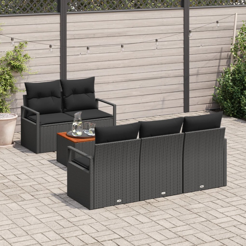 Conjunto de Sofá de Jardim vidaXL de 6 Peças com Almofadas Preto Vime