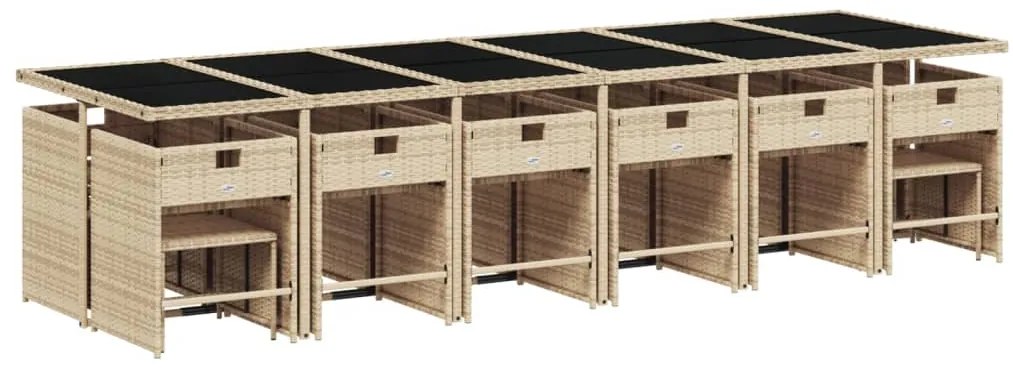 17 pcs conjunto de jantar p/ jardim c/ almofadões vime PE bege
