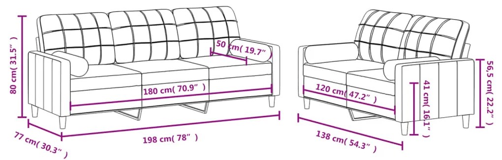 2 pcs conjunto de sofás com almofadas tecido cinza-acastanhado