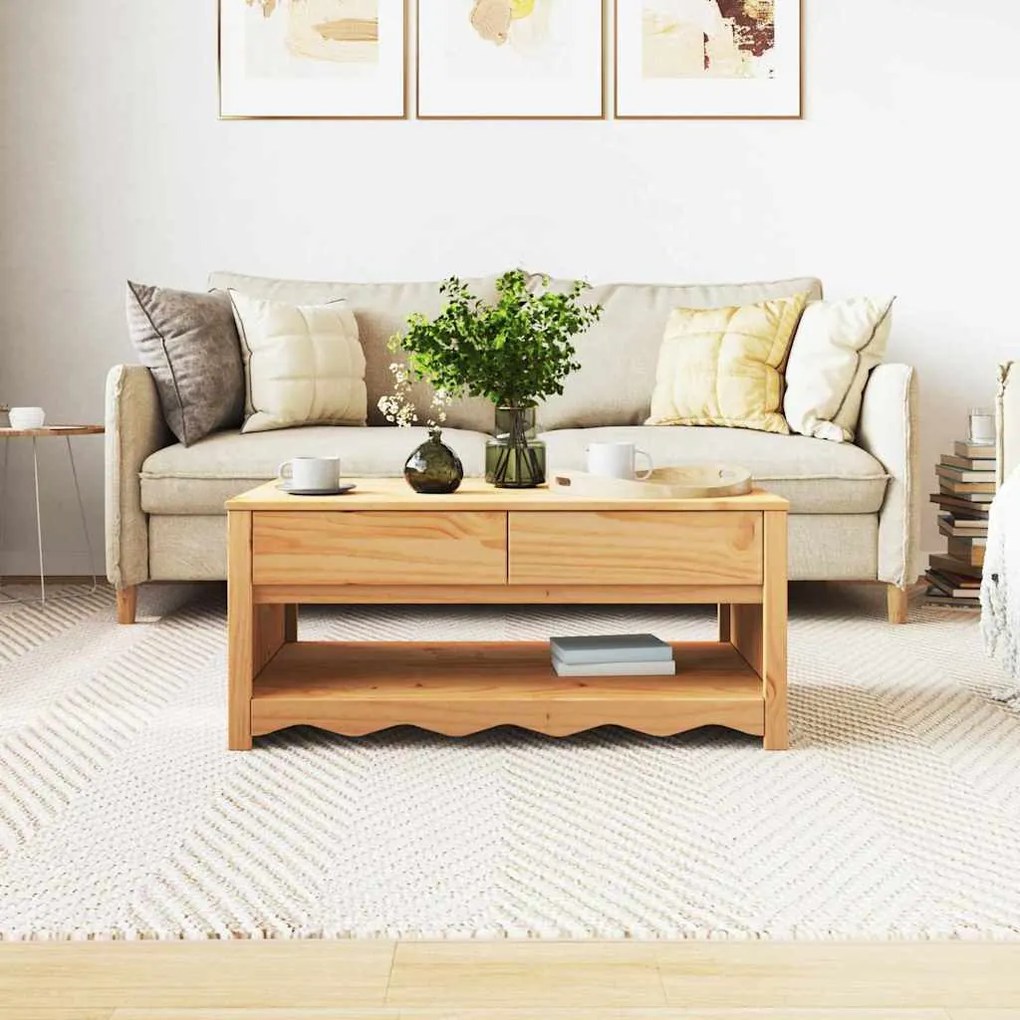 Mesa de Café vidaXL "DRAMMEN" 99x55x45 cm Madeira Sólida de Pinheiro