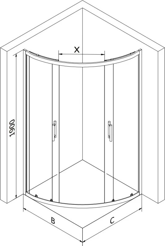 Mexen Rio cabine de duche semicircular 70 x 70 cm, transparente, preta + base de duche, branco - 863-070-070-70-00-4710