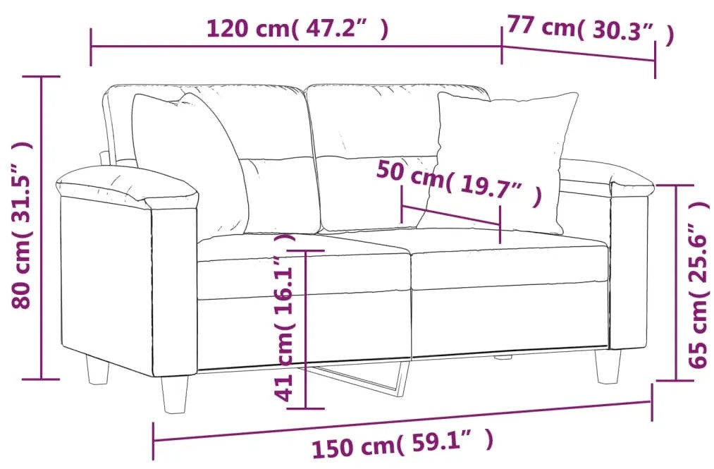 Sofá 2 lugares c/ almofadas 120 cm microfibra cinzento-claro