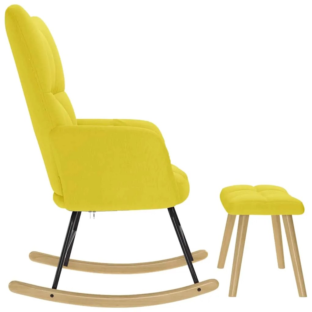 Cadeira de baloiço com banco p/ pés tecido amarelo-claro
