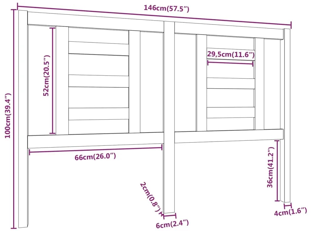 Cabeceira de cama 146x4x100 cm pinho maciço cinzento