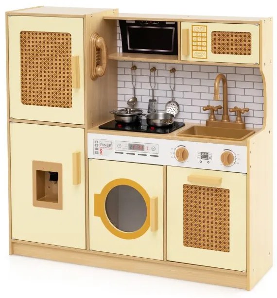 Cozinha de canto de madeira para brincar com luzes e sons - Grande conjunto de cozinha de faz de conta - Rosa