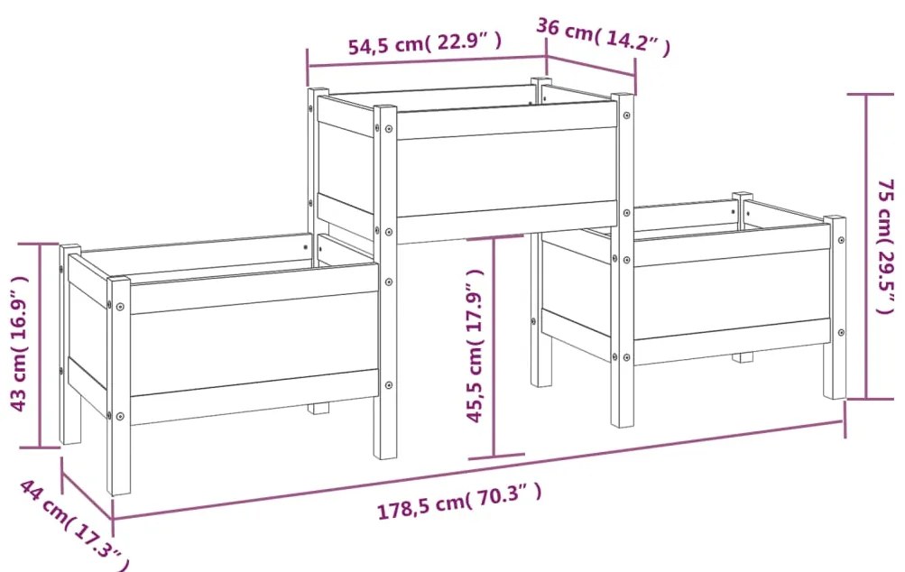 Vaso/floreira 178,5x44x75 cm pinho maciço cinzento