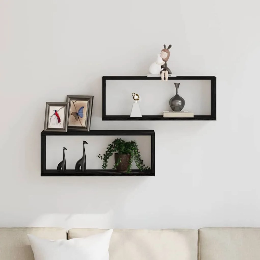 Prateleiras de Parede vidaXL 2 Peças Carvalho Preto 60x15x23 cm Feitas