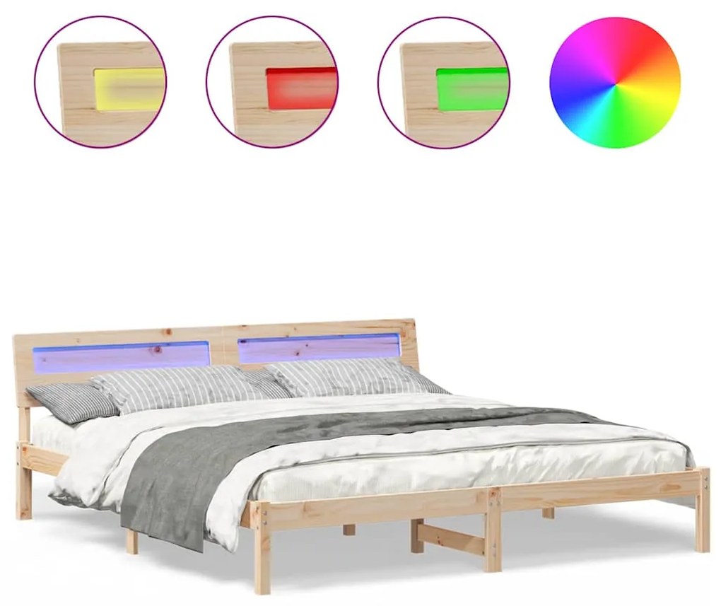 Estrutura da Cama com luzes de tira LED com cabeceira Castanho 180 x 2
