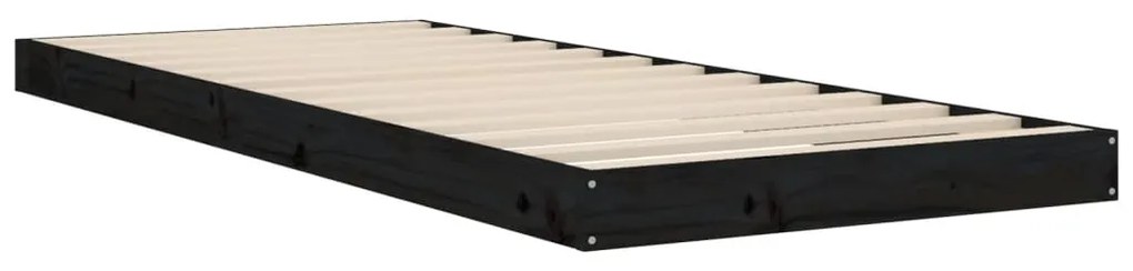 Estrutura cama de solteiro pequena 75x190 cm pinho maciço preto