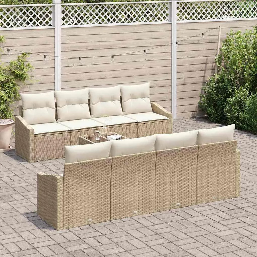 Conjunto de Sofás de Jardim com Almofadas Bege de Rattan Sintético