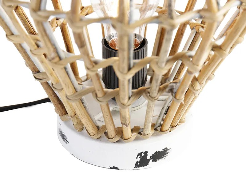 Candeeiro de mesa rústico bambu com branco - Canna Diamond Rústico