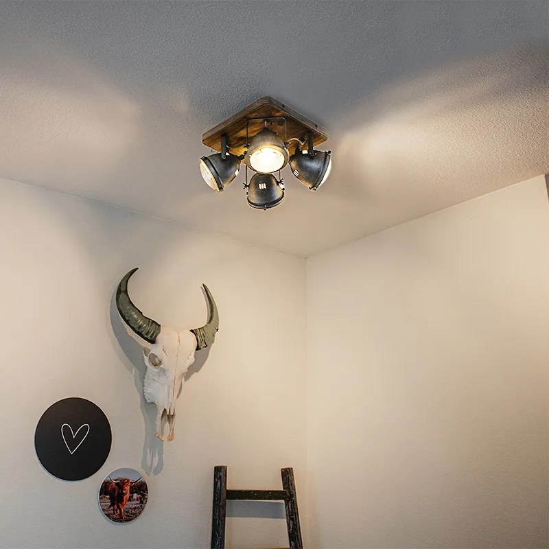 Projetores industriais em aço com madeira inclinável 4-luzes - Emado