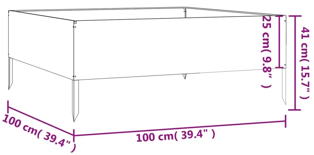 Canteiro Elevado de Jardim - Aço Corten - 100x100x41 cm